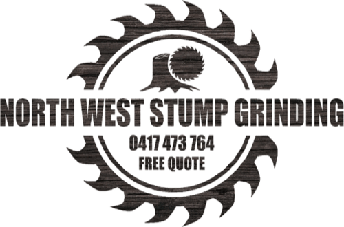 The North West Stump Grinding logo, a saw blade around a stump and cutting wheel